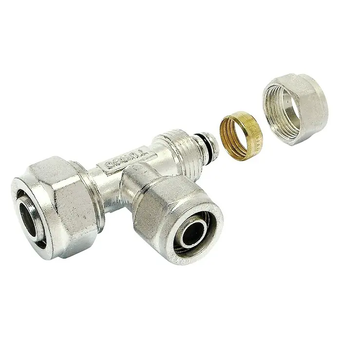 Standard Hidráulica Te reducida de compresión TurboSkin - 20 x 25 x 20 mm - Vista angular