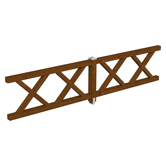 Skan Holz Brüstungsgeländer - Passend für: Skan Holz Leimholz-Pavillons, Pfostenabstand 400 cm, Nussbaum - Diagonale Ansicht