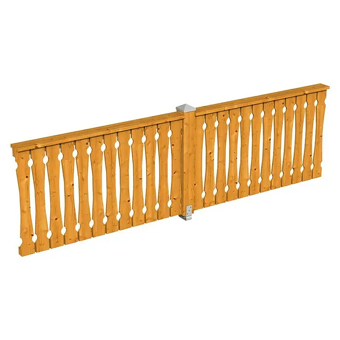 Skan Holz Brüstungsgeländer - Passend für: Skan Holz Leimholz-Terrassenüberdachungen & -Pavillons, Pfostenabstand 335 cm, Eiche Hell - Diagonale Ansicht