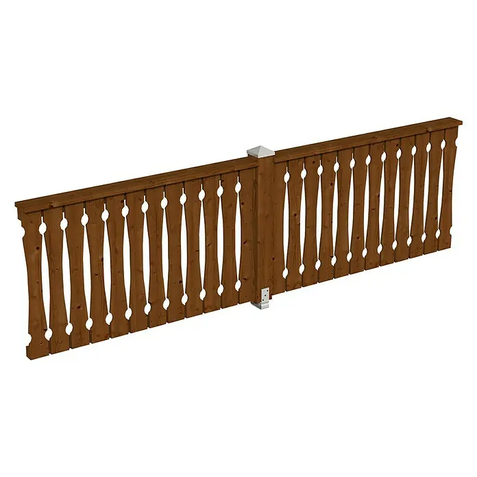Skan Holz Brüstungsgeländer - Passend für: Skan Holz Leimholz-Terrassenüberdachungen & -Pavillons, Pfostenabstand 335 cm, Nussbaum - Diagonale Ansicht