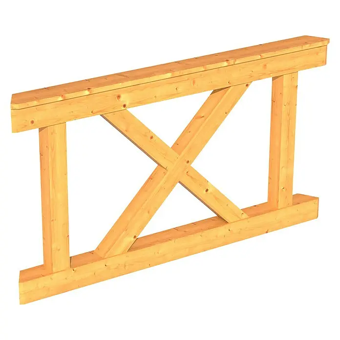 Skan Holz Brüstungsgeländer Andreaskreuz - Passend für: Skan Holz Pavillon Colmar 2, Natur - Diagonale Ansicht