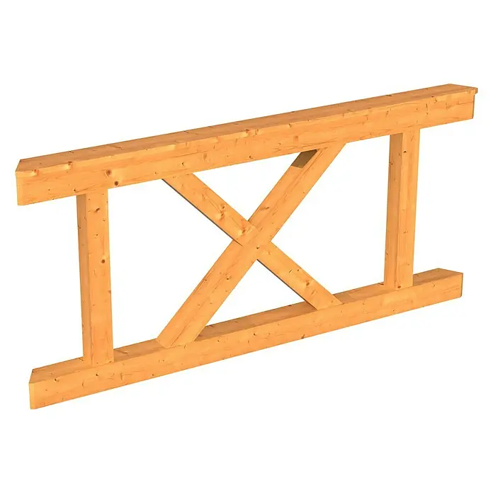 Skan Holz Brüstungsgeländer Andreaskreuz - Passend für: Skan Holz Pavillon Lyon 2, Natur - Diagonale Ansicht