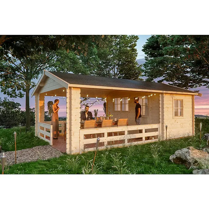 Skan Holz Gartenhaus Alicante - B x T: 420 x 553 cm, Holz, 19,5 m², Wandstärke: 28 mm - Stimmungsaufnahme
