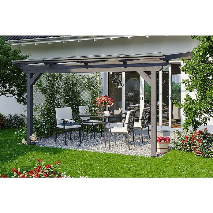 Skan Holz Terrassenüberdachung Ancona - L x T: 434 x 250 cm, Polycarbonat, Schiefergrau - Stimmungsaufnahme