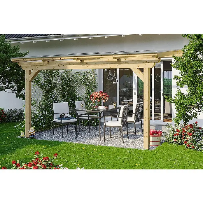 Skan Holz Terrassenüberdachung Ancona - L x T: 434 x 300 cm, Polycarbonat, Natur - Stimmungsaufnahme