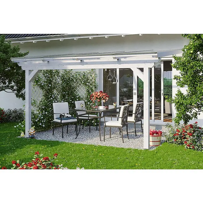Skan Holz Terrassenüberdachung Ancona - L x T: 434 x 350 cm, Polycarbonat, Weiß - Stimmungsaufnahme