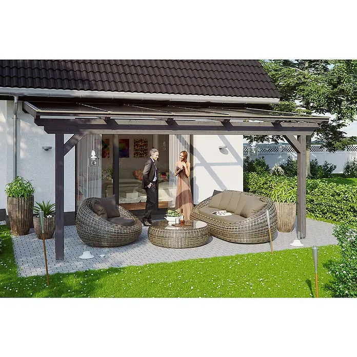 Skan Holz Terrassenüberdachung Ancona - L x T: 541 x 300 cm, Polycarbonat, Schiefergrau - Stimmungsaufnahme