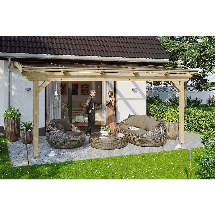 Skan Holz Terrassenüberdachung Ancona - L x T: 541 x 250 cm, Polycarbonat, Natur - Stimmungsaufnahme