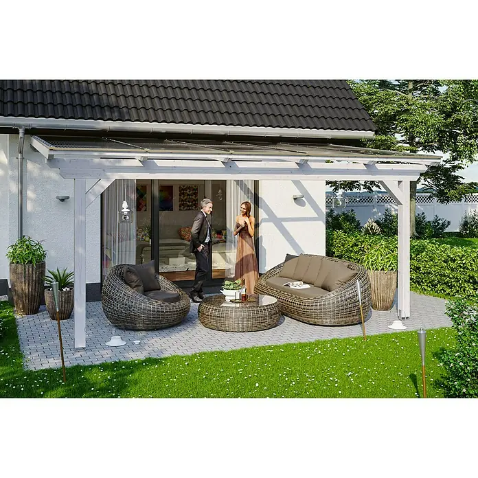 Skan Holz Terrassenüberdachung Ancona - L x T: 541 x 350 cm, Polycarbonat, Weiß - Stimmungsaufnahme