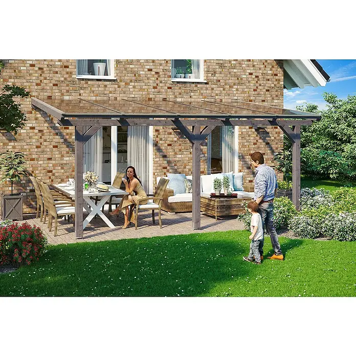 Skan Holz Terrassenüberdachung Andria - L x T: 541 x 300 cm, Polycarbonat, Grau - Stimmungsaufnahme