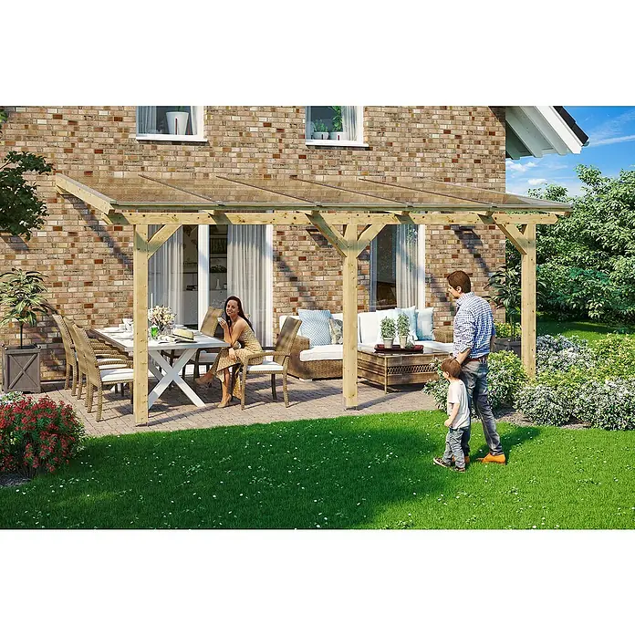 Skan Holz Terrassenüberdachung Andria - L x T: 541 x 300 cm, Polycarbonat, Natur - Stimmungsaufnahme