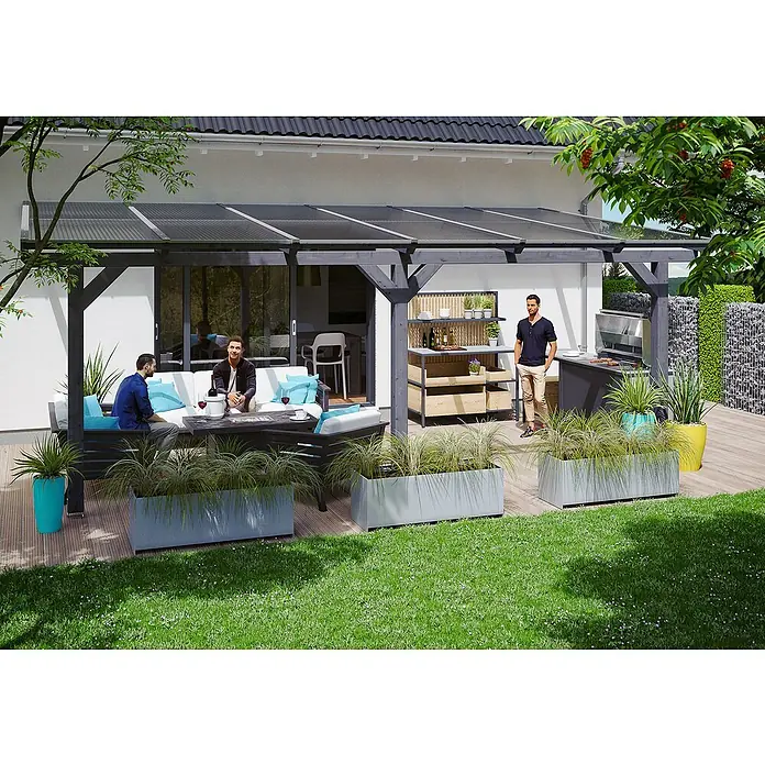 Skan Holz Terrassenüberdachung Andria - L x T: 648 x 350 cm, Polycarbonat, Schiefergrau - Stimmungsaufnahme