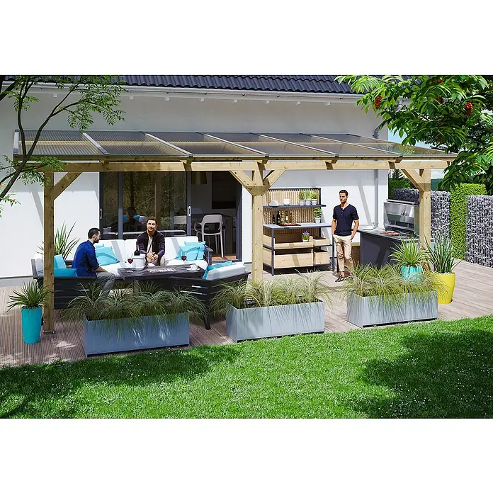 Skan Holz Terrassenüberdachung Andria - L x T: 648 x 350 cm, Polycarbonat, Natur - Stimmungsaufnahme