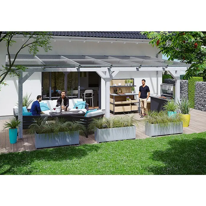 Skan Holz Terrassenüberdachung Andria - L x T: 648 x 350 cm, Polycarbonat, Weiß - Stimmungsaufnahme
