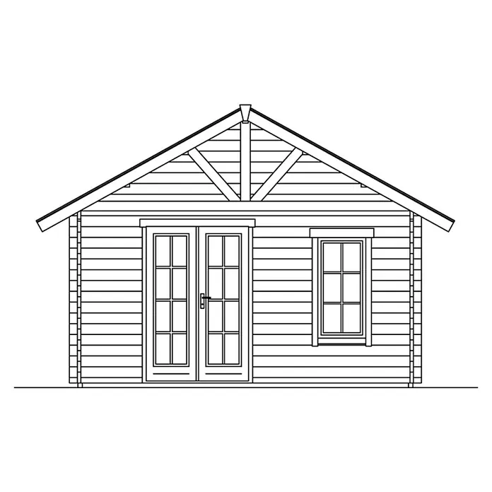 Skan Holz Gartenhaus Bern 4 - B x T: 500 x 740 cm, Holz, 27,72 m², Wandstärke: 45 mm, 19 mm Dachschalung mit Konter- & Dachlattung - Skizze