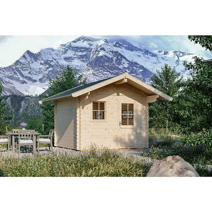 Skan Holz Gartenhaus Arosa 1 - B x T: 400 x 380 cm, Holz, 7,5 m², Wandstärke: 45 mm - Stimmungsaufnahme