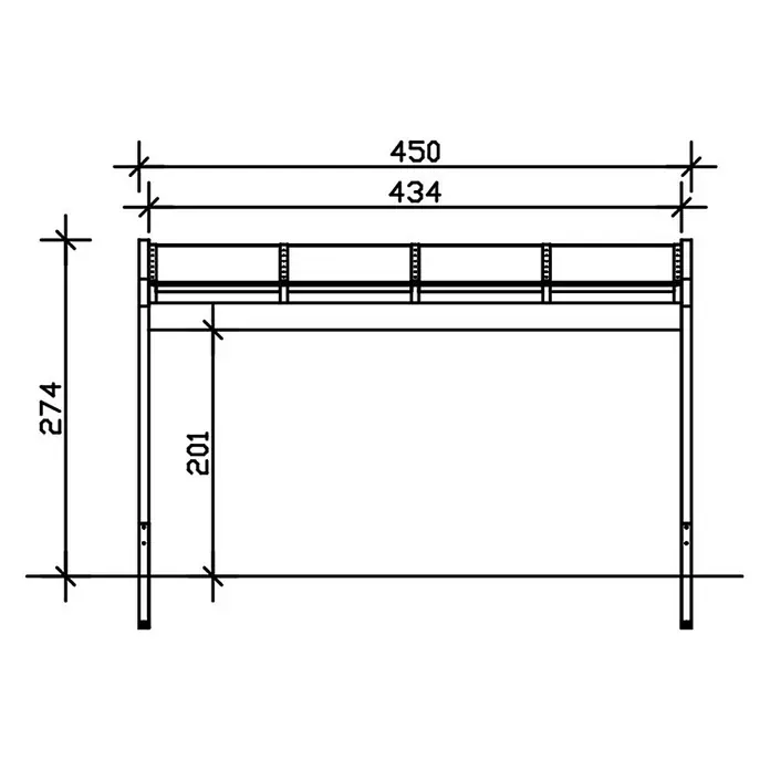 Skan Holz Terrassenüberdachung Novara - L x T: 450 x 259 cm, Polycarbonat, Schiefergrau - Skizze
