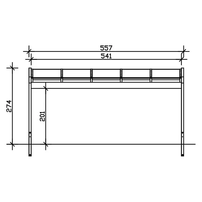 Skan Holz Terrassenüberdachung Novara - L x T: 557 x 259 cm, Polycarbonat, Eiche Hell - Skizze
