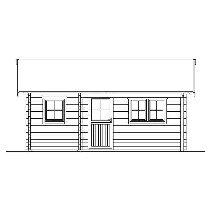 Skan Holz Gartenhaus Ontario - B x T: 680 x 580 cm, Holz, 24 m², Wandstärke: 70 mm, 19 mm Dachschalung mit Konter- & Dachlattung - Skizze