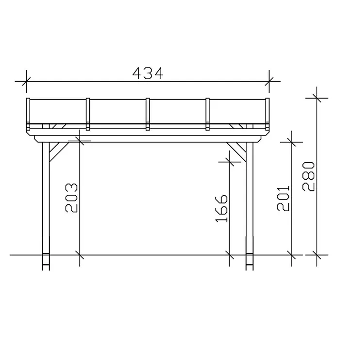 Skan Holz Terrassenüberdachung Sanremo - B x T: 434 x 350 cm, Eiche Hell, Fichtenholz - Skizze