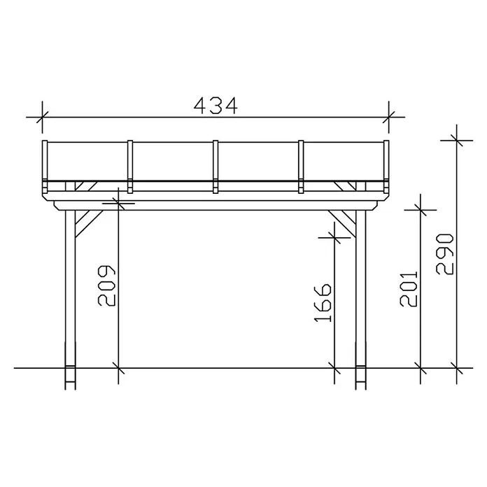 Skan Holz Terrassenüberdachung Sanremo - B x T: 434 x 400 cm, Eiche Hell, Fichtenholz - Skizze