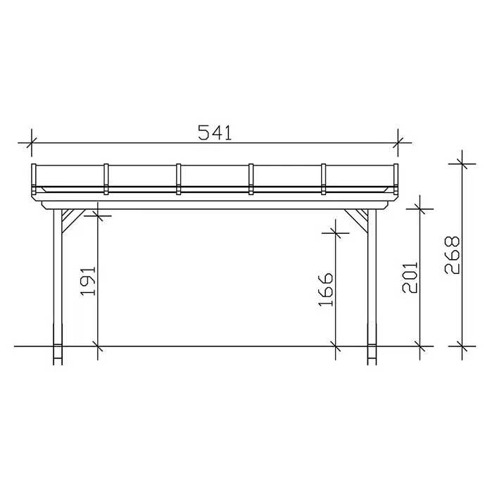 Skan Holz Terrassenüberdachung Sanremo - B x T: 541 x 250 cm, Eiche Hell, Fichtenholz - Skizze