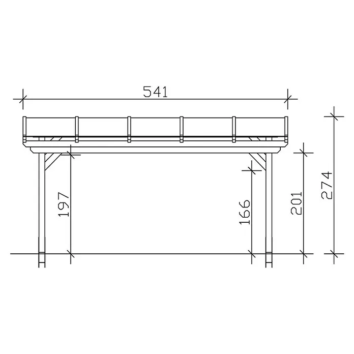 Skan Holz Terrassenüberdachung Sanremo - B x T: 541 x 300 cm, Eiche Hell, Fichtenholz - Skizze
