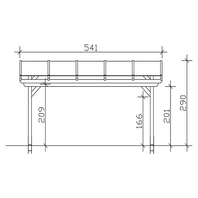 Skan Holz Terrassenüberdachung Sanremo - B x T: 541 x 400 cm, Eiche Hell, Fichtenholz - Skizze