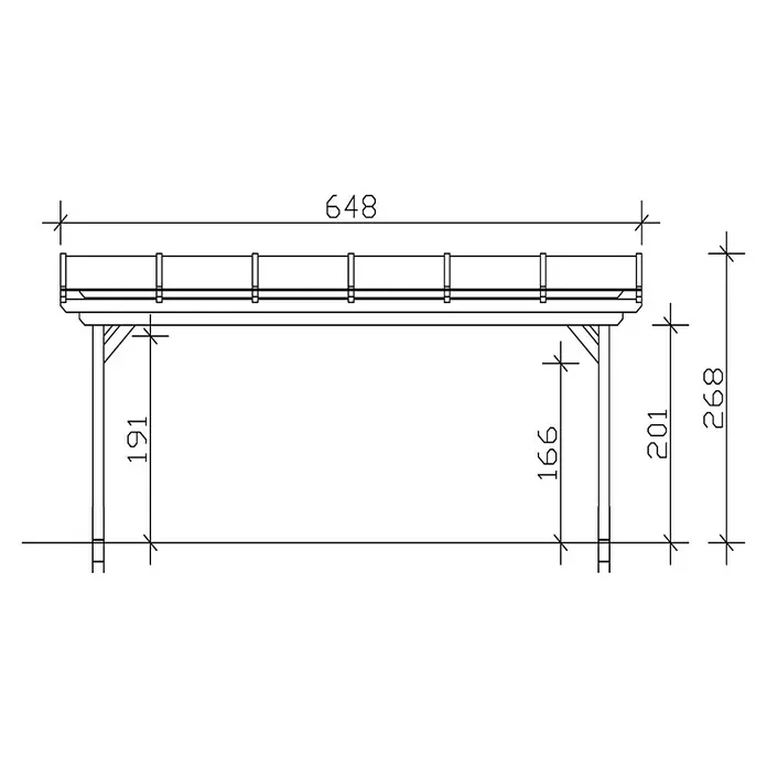 Skan Holz Terrassenüberdachung Sanremo - B x T: 648 x 250 cm, Weiß, Fichtenholz - Skizze