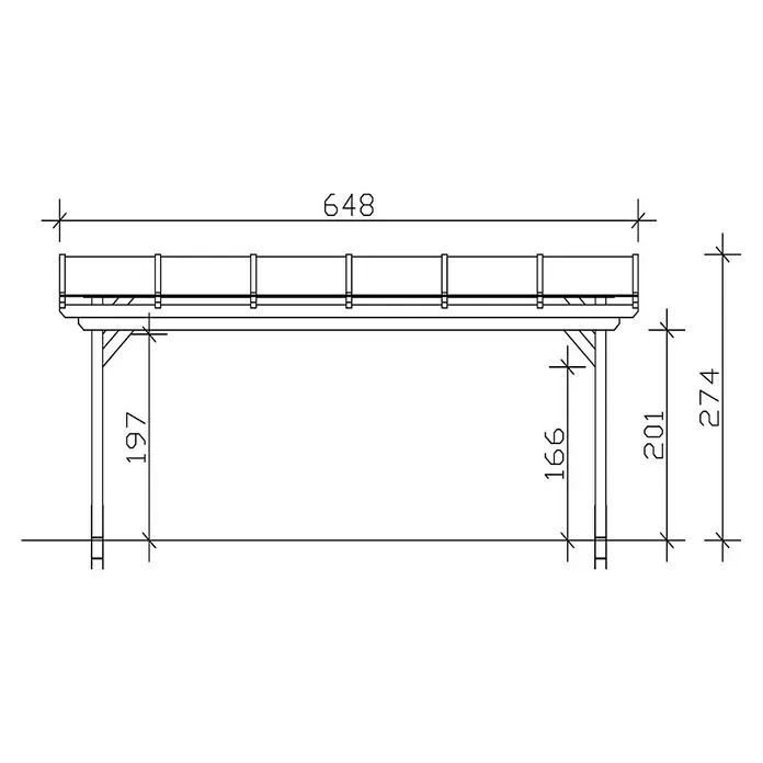 Skan Holz Terrassenüberdachung Sanremo - B x T: 648 x 300 cm, Eiche Hell, Fichtenholz - Skizze