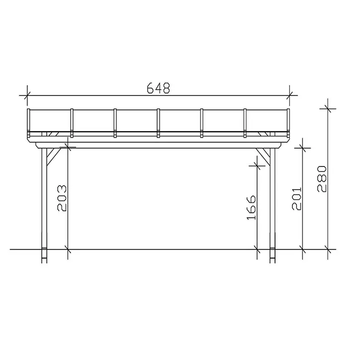 Skan Holz Terrassenüberdachung Sanremo - B x T: 648 x 350 cm, Eiche Hell, Fichtenholz - Skizze