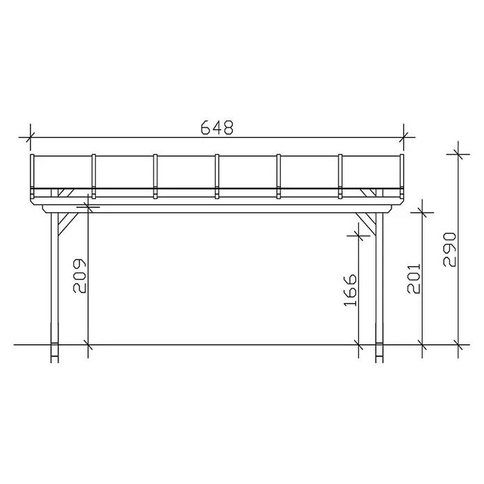 Skan Holz Terrassenüberdachung Sanremo - B x T: 648 x 400 cm, Eiche Hell, Fichtenholz - Skizze