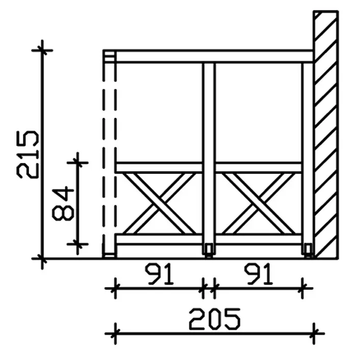 Skan Holz Seitenwand Andreaskreuz - Passend für: Skan Holz Leimholz-Terrassenüberdachungen, Tiefe 250/239 cm, Schiefergrau - Skizze