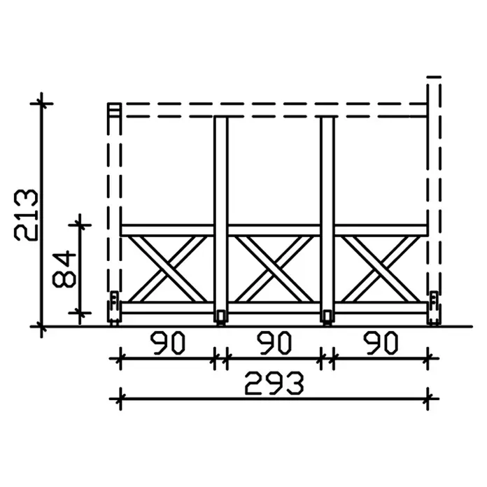 Skan Holz Seitenwand Andreaskreuz - Passend für: Skan Holz Leimholz-Terrassenüberdachungen, Tiefe 350/339 cm, freistehend, Eiche Hell - Skizze