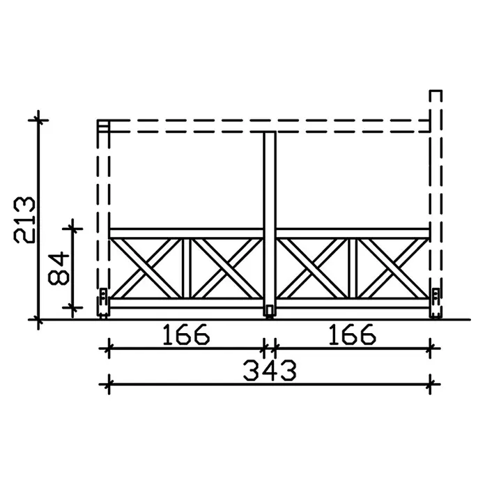 Skan Holz Seitenwand Andreaskreuz - Passend für: Skan Holz Leimholz-Terrassenüberdachungen, Tiefe 400/389 cm, freistehend, Eiche Hell - Skizze