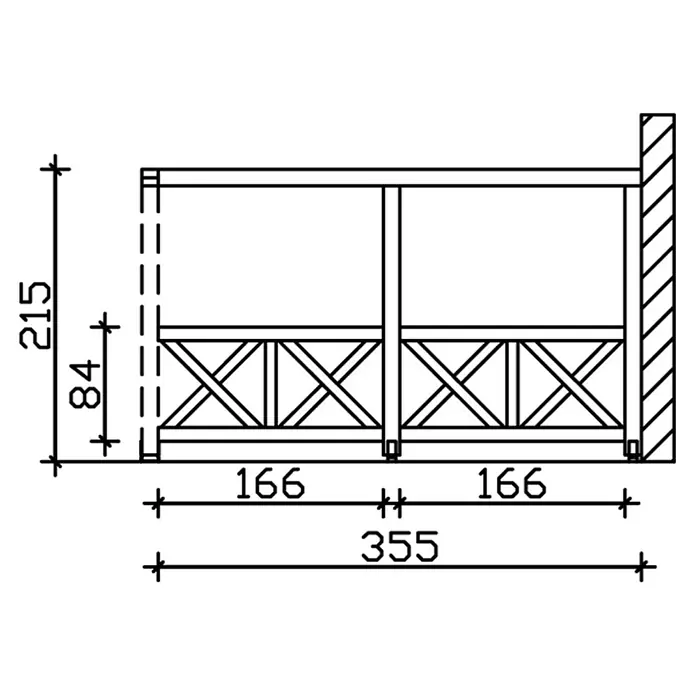 Skan Holz Seitenwand Andreaskreuz - Passend für: Skan Holz Leimholz-Terrassenüberdachungen, Tiefe 400/389 cm, Schiefergrau - Skizze