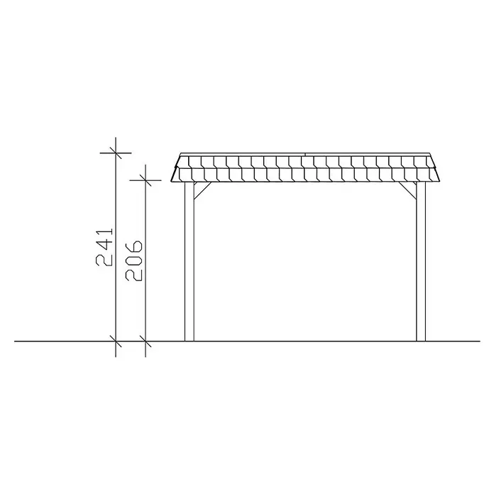 Skan Holz Carport Spreewald - L x B: 589 x 345 cm, Einfahrtshöhe: 206 cm, Nussbaum/Rot, Aluminium-Dachplatten - Skizze