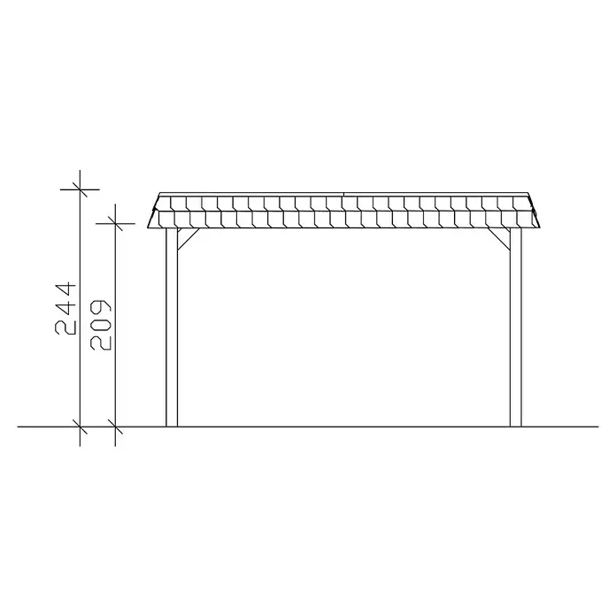 Skan Holz Carport Spreewald - L x B: 893 x 396 cm, Einfahrtshöhe: 209 cm, Nussbaum/Schwarz, Dachschalung mit EPDM-Folie - Skizze
