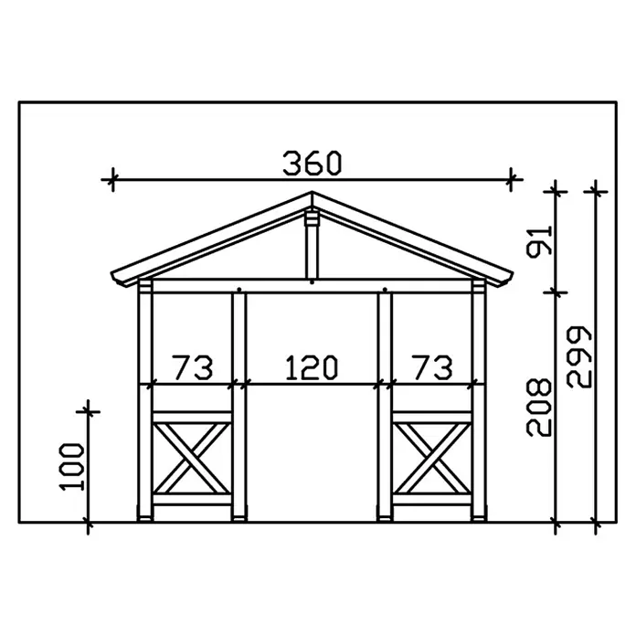 Skan Holz Vordach Stralsund 5 - L x T: 360 cm x 139 cm, Eiche Hell - Skizze