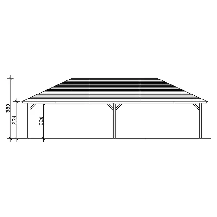 Skan Holz Carport Taunus - L x B: 634 x 1.176 cm, Einfahrtshöhe: 220 cm, Natur - Skizze