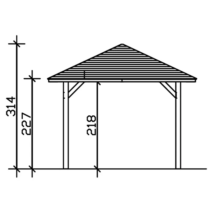 Skan Holz Carport Taunus - L x B: 656 x 374 cm, Einfahrtshöhe: 218 cm, Nussbaum - Skizze