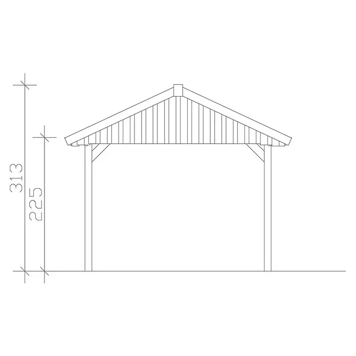 Skan Holz Carport Wallgau - L x B: 750 x 380 cm, Einfahrtshöhe: 215 cm, Farbe Dach: Rot - Skizze