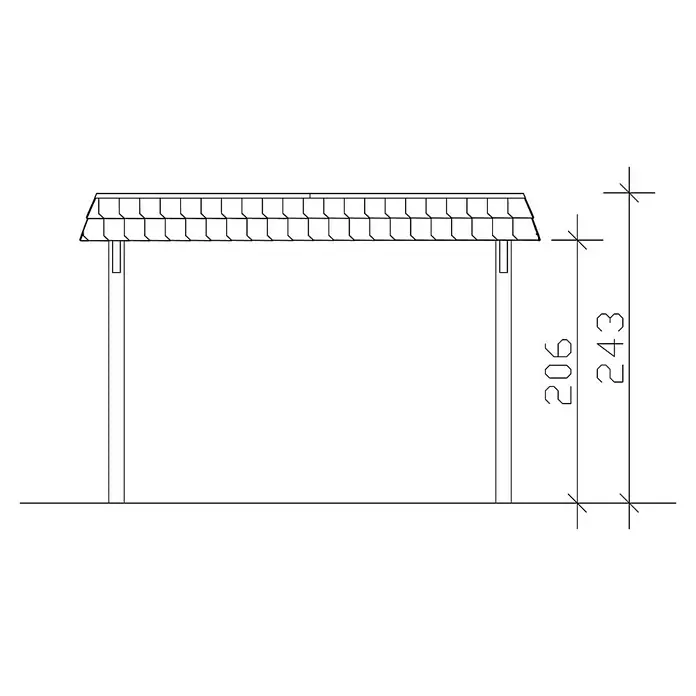 Skan Holz Carport Wendland - L x B: 870 x 362 cm, Einfahrtshöhe: 206 cm, Natur/Rot, Aluminium-Dachplatten - Skizze