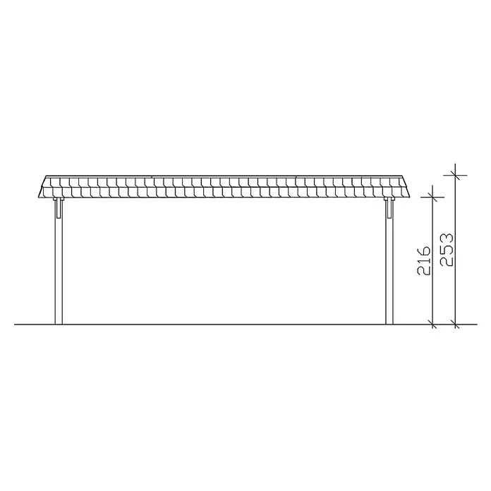 Skan Holz Doppelcarport Wendland - L x B: 879 x 630 cm, Einfahrtshöhe: 216 cm, Nussbaum/Rot, Materialspezifizierung Dach: EPDM-Folie - Skizze