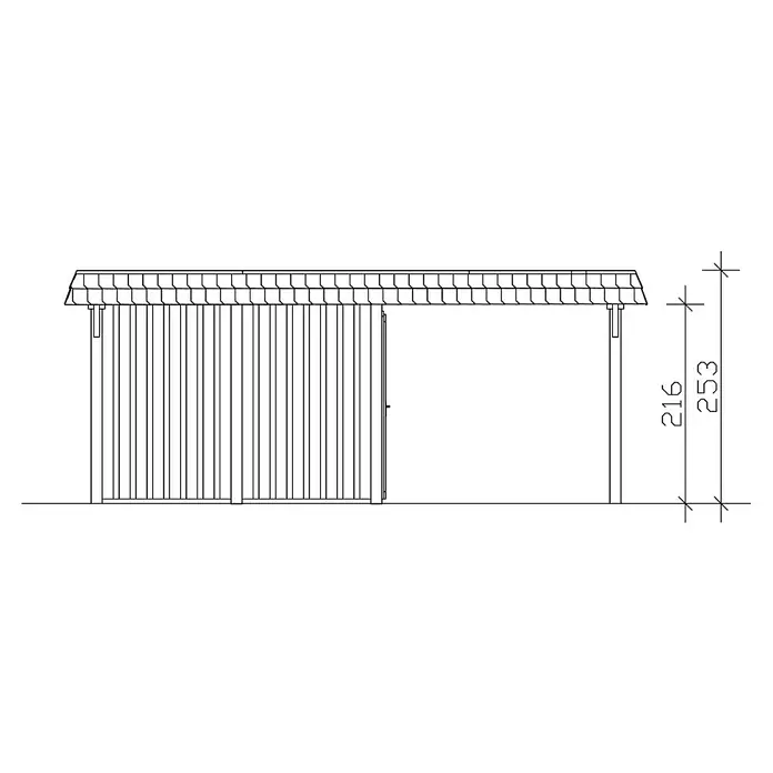 Skan Holz Doppelcarport Wendland - L x B: 879 x 630 cm, Einfahrtshöhe: 216 cm, Nussbaum/Rot, Materialspezifizierung Dach: Aluminium, Mit Abstellraum - Skizze