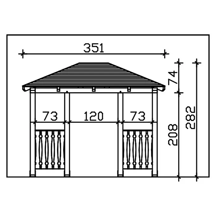 Skan Holz Vordach Wismar 8 - L x T: 351 cm x 187 cm, Eiche Hell - Skizze