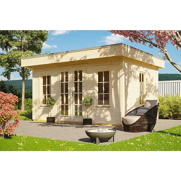 Skan Holz Gartenhaus Basel 2 - B x T: 460 x 440 cm, Holz, 15,96 m², Wandstärke: 45 mm - Stimmungsaufnahme