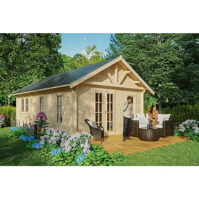 Skan Holz Gartenhaus Bern 4 - B x T: 500 x 740 cm, Holz, 27,72 m², Wandstärke: 45 mm, 19 mm Dachschalung mit Konter- & Dachlattung - Stimmungsaufnahme