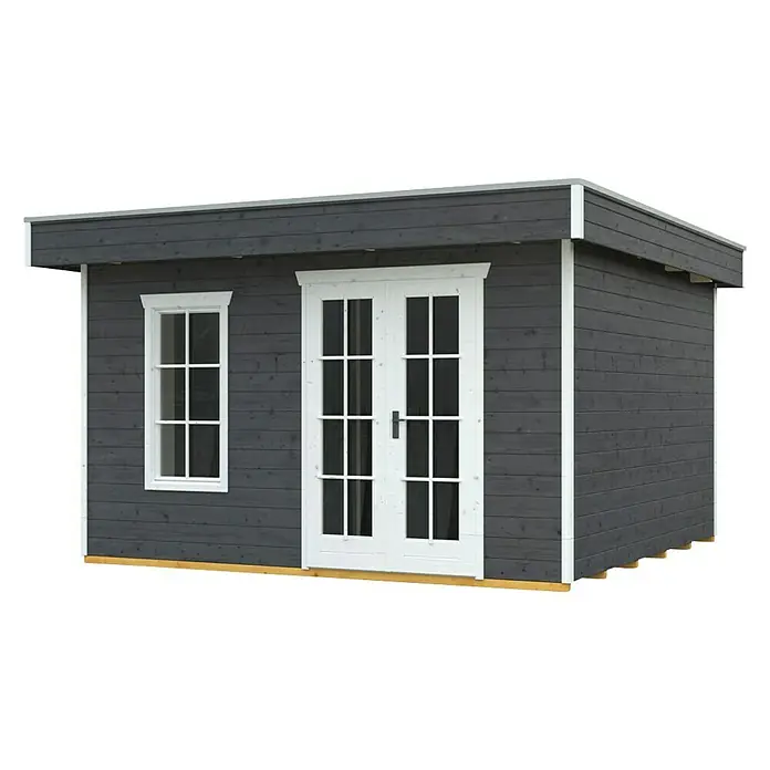 Skan Holz Gartenhaus Breda 2 - B x T: 420 x 440 cm, Holz, 14,44 m², Schiefergrau - Diagonale Ansicht