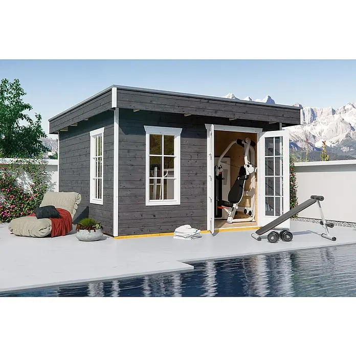 Skan Holz Gartenhaus Breda 2 - B x T: 420 x 440 cm, Holz, 14,44 m², Schiefergrau - Stimmungsaufnahme